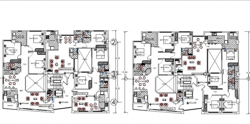 Multi-family residential building floor plan details dwg file