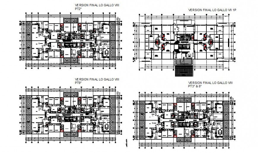 Multi-family residential building floor plan distribution details dwg file