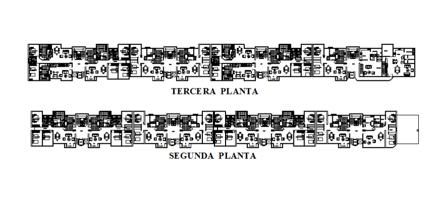 Multi-family residential building second and third floor layout plan details dwg file