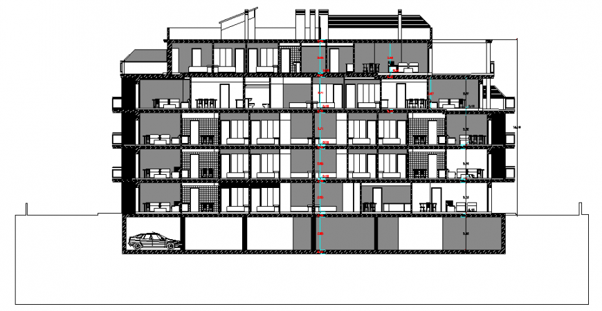 Multi-family residential flat blocks facade sectional details dwg file