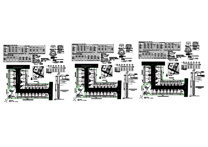Multi-family residential flats distribution plan details dwg file