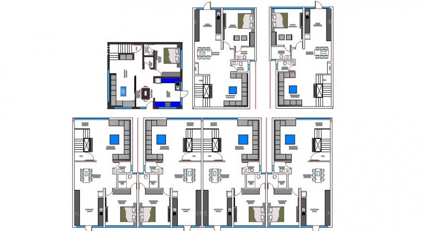 Multi-family residential houses layout plan drawing details dwg file