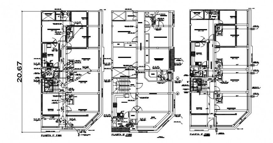 Multi-family three story building distribution and electrical details dwg file