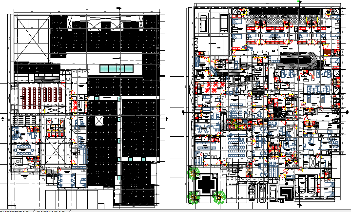 multi-flooring health center ground and first floor plan details dwg file