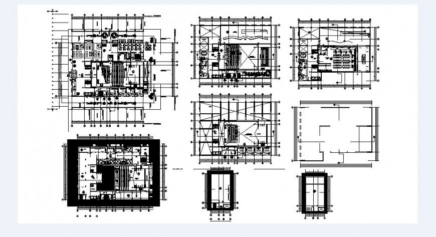 Multi-flooring corporate building floor plan and structure details dwg file