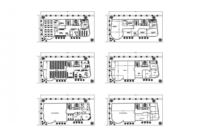 Multi-flooring cultural center building floor distribution plan cad drawing details dwg file