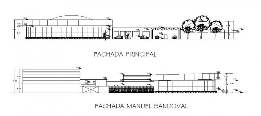 Multi-flooring hospital building main and back elevation cad drawing details dwg file