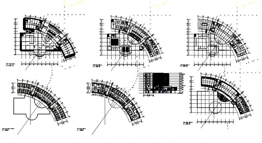 Multi-flooring hospital main elevation and floor plan details dwg file
