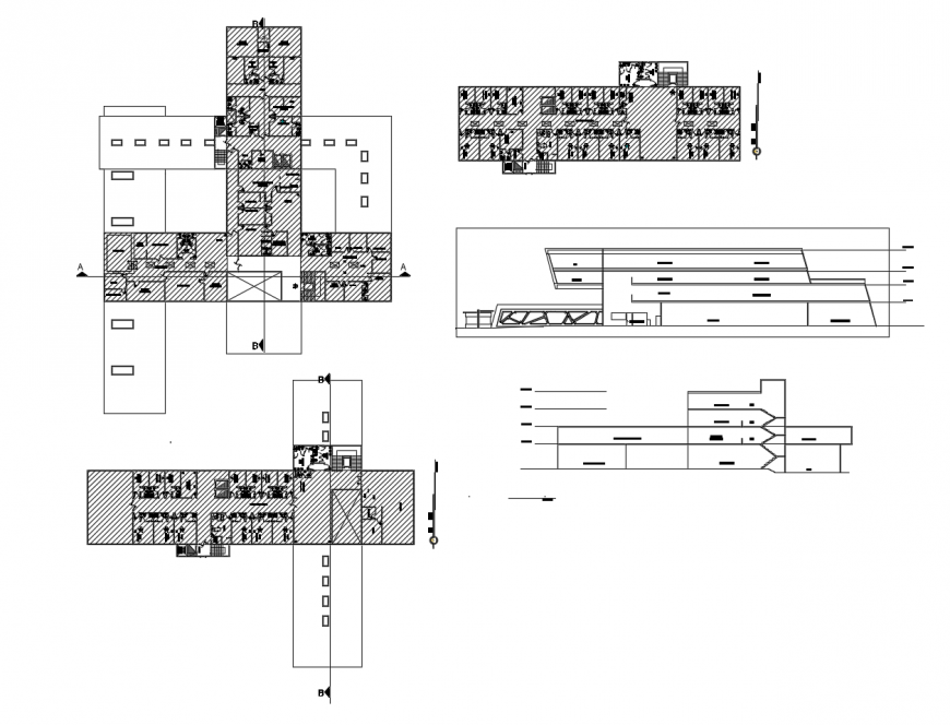 Multi-flooring hospital section and floor plan cad drawing details dwg file