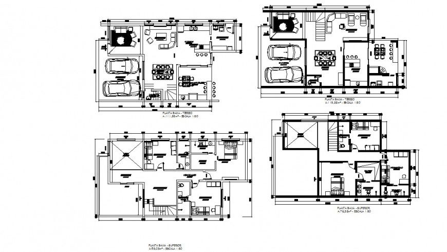 Multi-flooring house building floor plan distribution cad drawing details dwg file