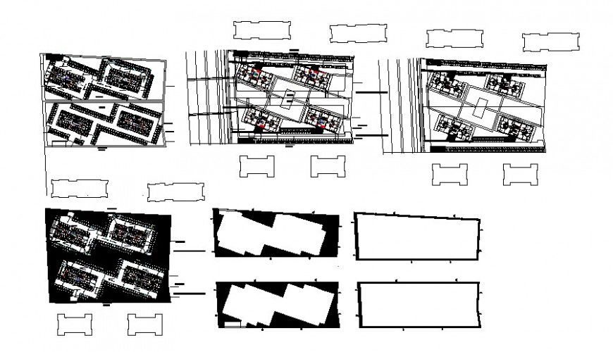 Multi-flooring housing building floor plan and sanitary installation details dwg file