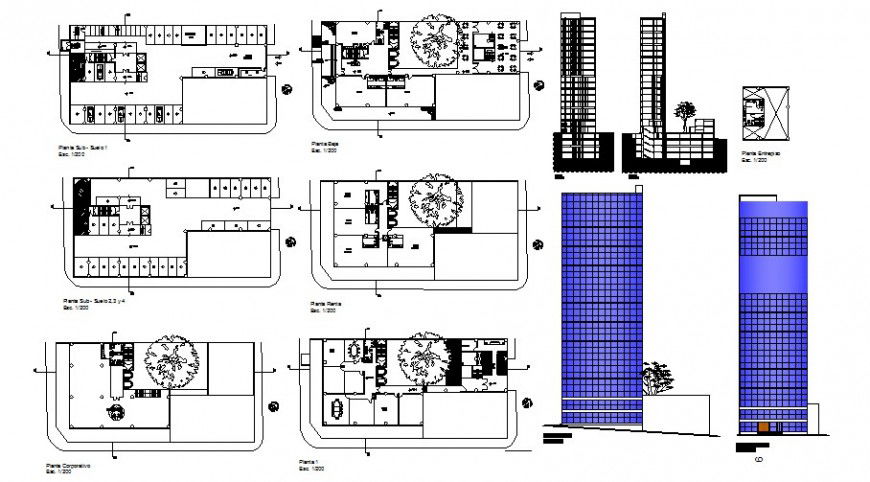 Multi-flooring luxuries hotel building detailed architecture project dwg file