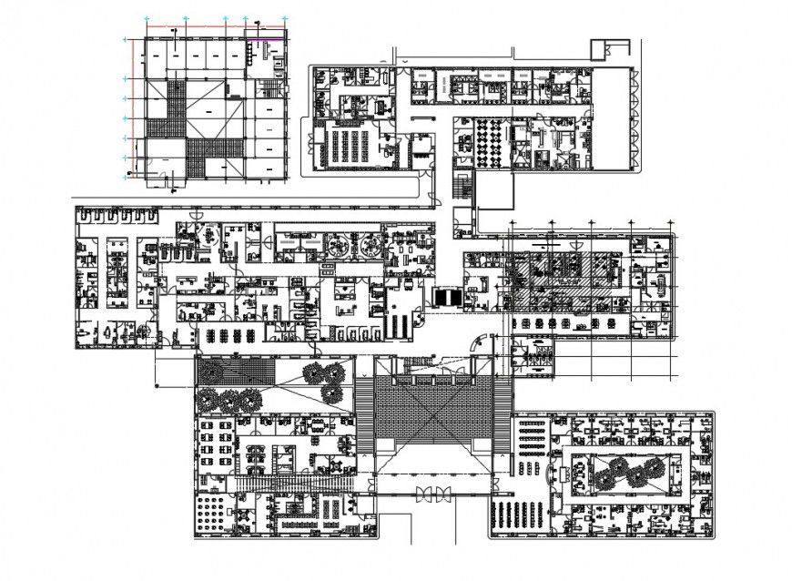Multi-flooring multi-specialist hospital floors floor plan details dwg file