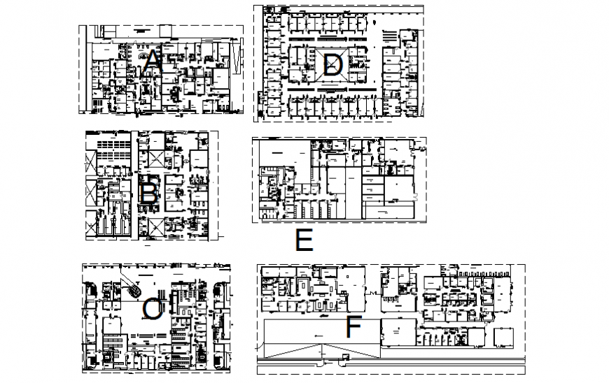 Multi-flooring regional hospital signaling all floor plans details dwg file