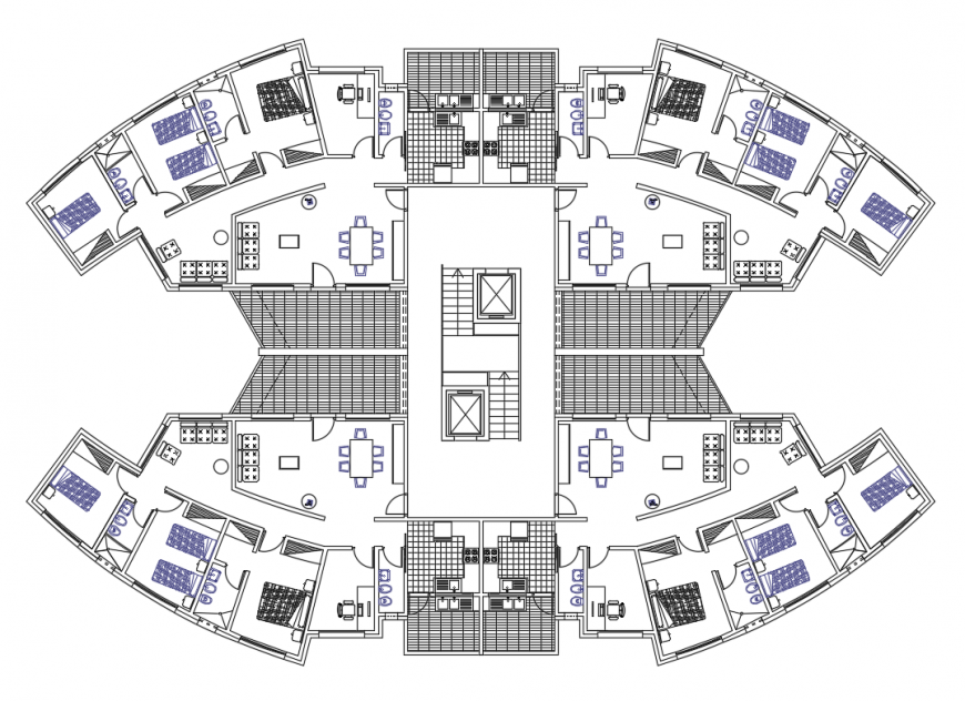 Multi-level, multi-family residential tower architecture layout details dwg file