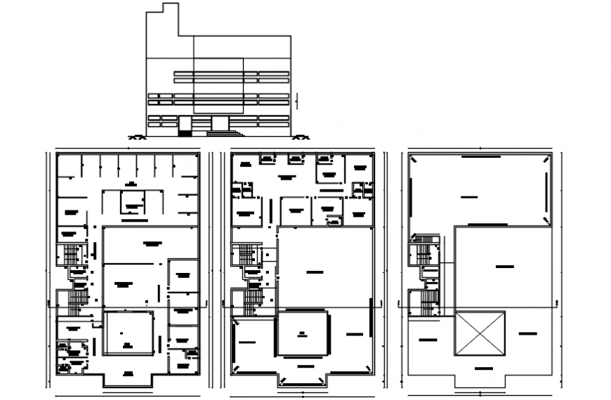 Multi-level apartment building main elevation and floor plan cad drawing details dwg file