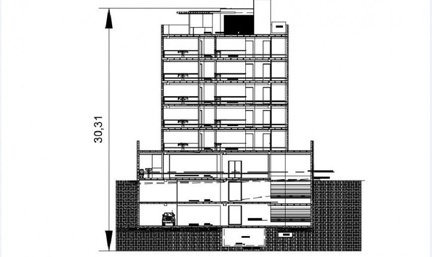 Multi-level apartment building main section cad drawing details dwg file