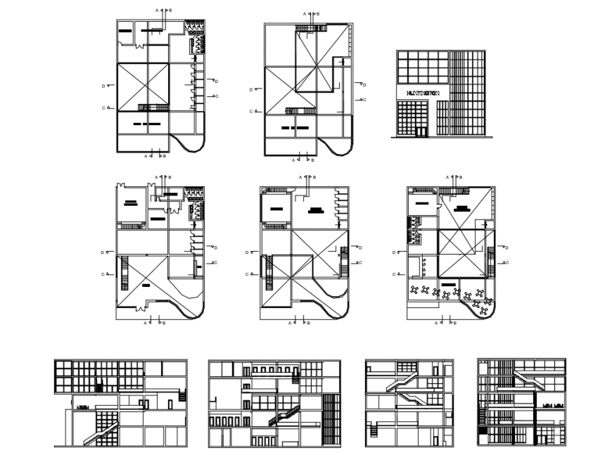 Multi-level commercial shopping center detailed architecture project dwg file