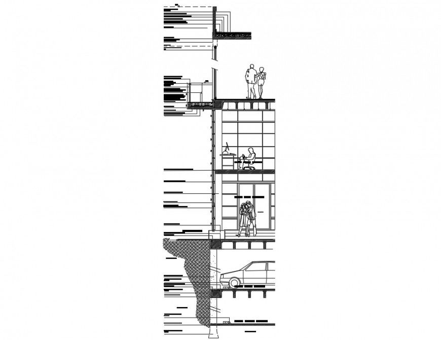 Multi-level court building constructive-section cad drawing details dwg file