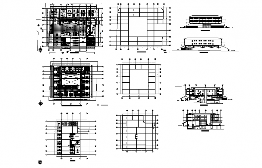 Multi-level ferry hotel elevation, section, floor plan and auto-cad details dwg file