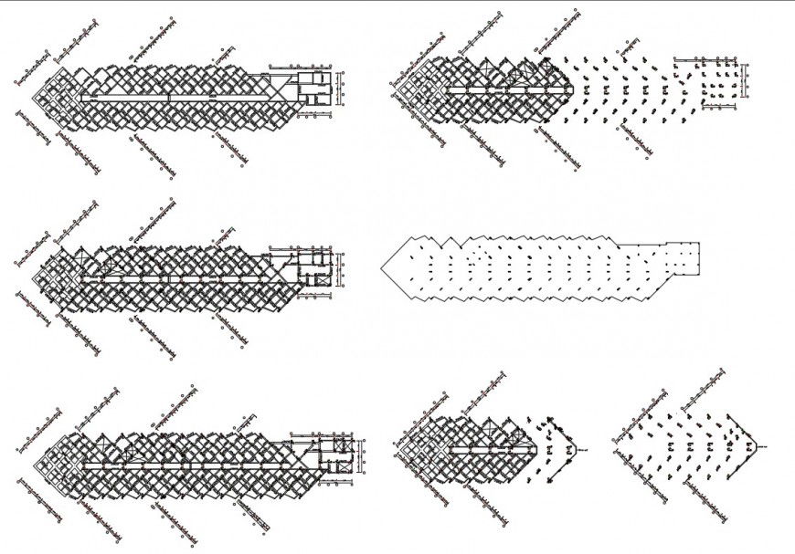 Multi-level hotel all floors framing and cover plan cad drawing details dwg file