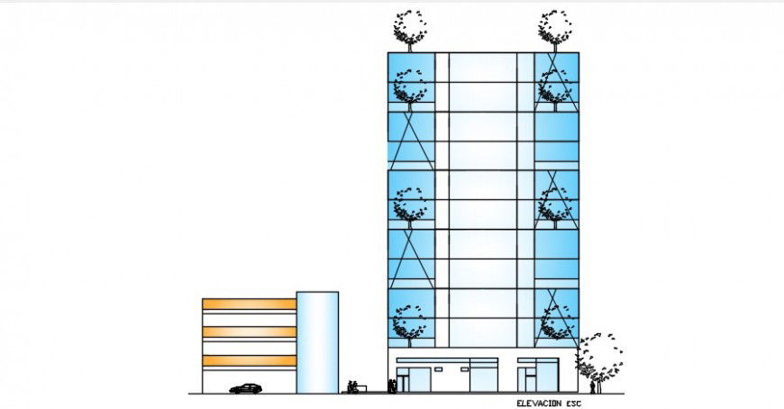 Multi-level shopping mall and commercial building main elevation drawing details dwg file