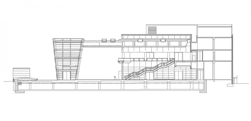 Multi-level shopping mall building facade sectional details dwg file