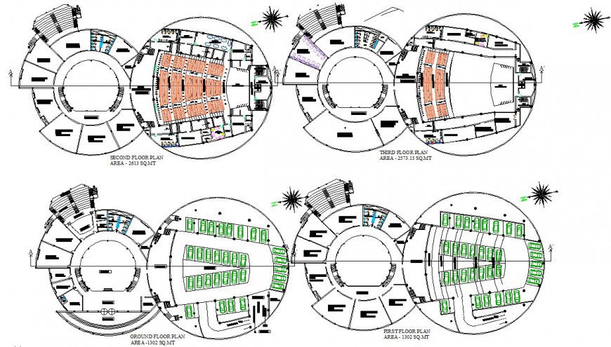 Multi-plex theater building detail 2d view layout plan in autocad format