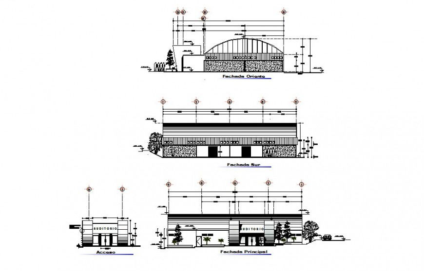 Multi-plex theater building detail elevation 2d view CAD structural block autocad file