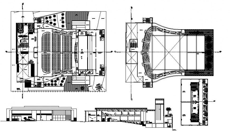 Multi-plex theater building plan elevation and section autocad file