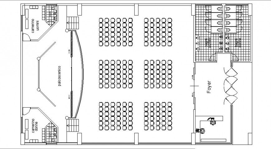 Multi-plex theater detail plan 2d view autocad file