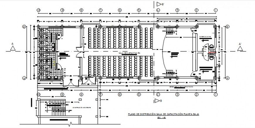 Multi-purpose auditorium hall distribution plan cad drawing details dwg file