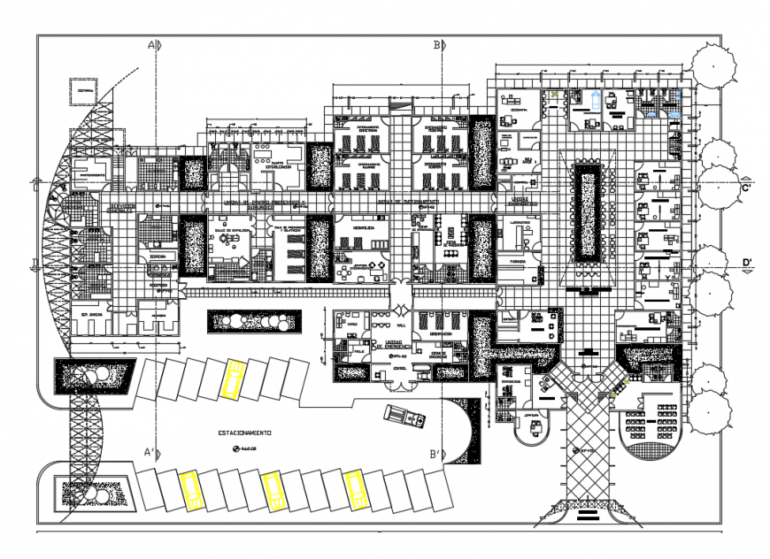 Multi-specialist health hospital general layout plan cad drawing details dwg file