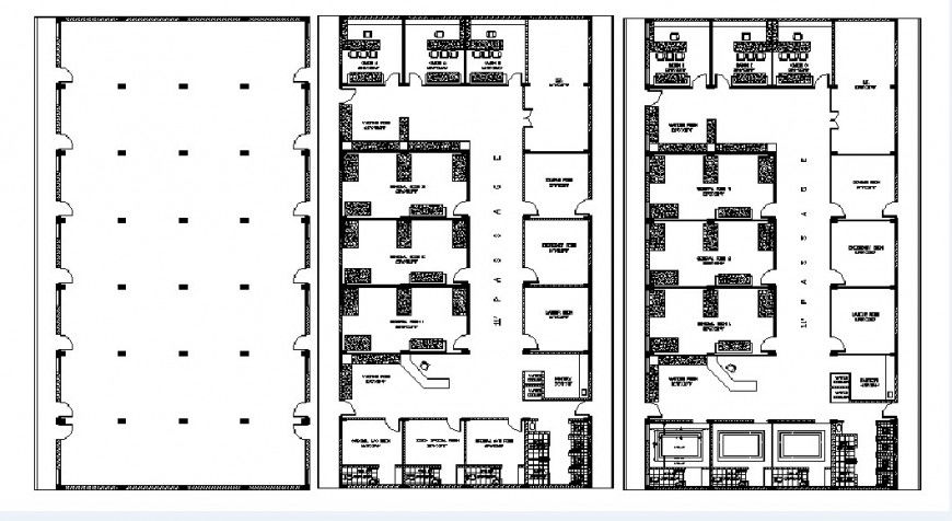 Multi-specialist hospital two floor distribution plan and structure details dwg file