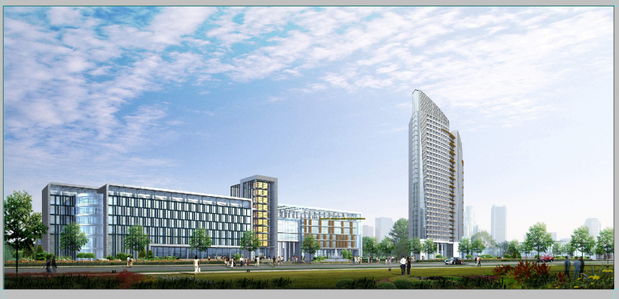 Multi-storey’s commerce hub building detail elevation 3d model PSD file