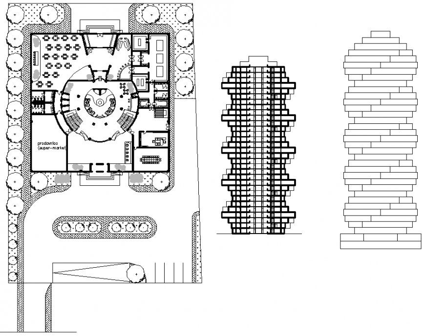 Multi-storey Apartment plan and elevation drawing in dwg file.