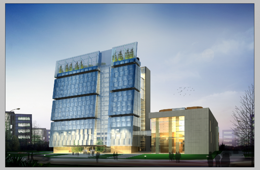 Multi-storey commercial building 3d model detail elevation PSD file