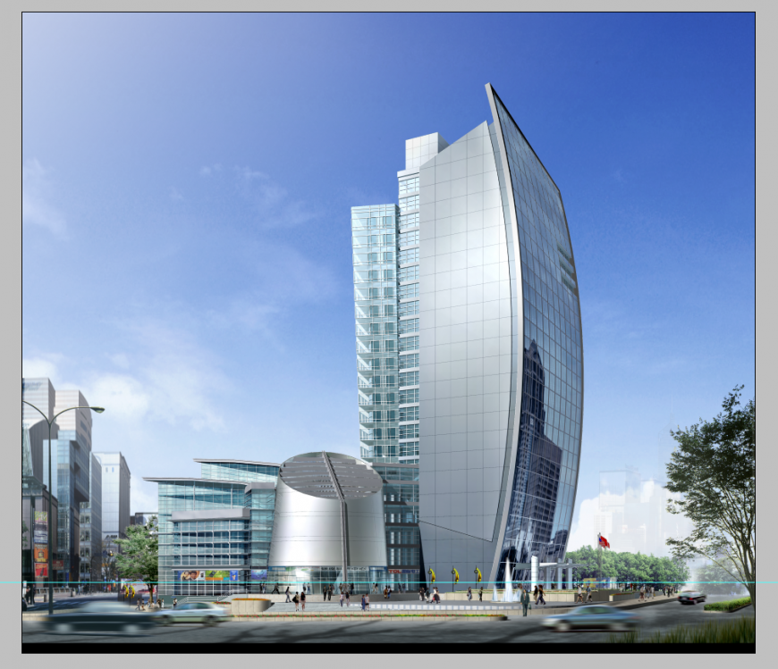 Multi-storey commercial building detail elevation 3d model Photoshop file