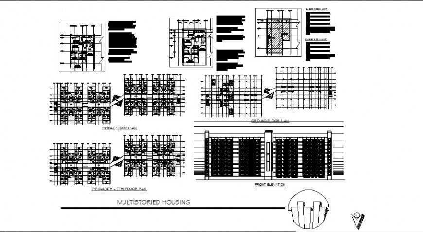 Multi-storied housing building detailed architecture project dwg file
