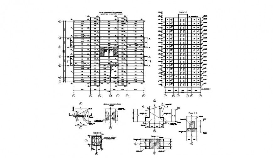 Multi-story apartment building elevation and dimensions details dwg file