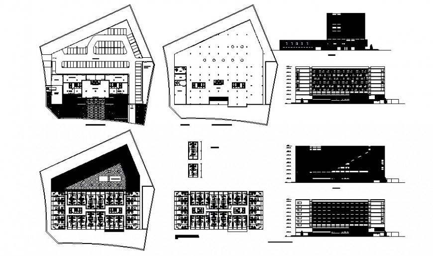 Multi-story building drawings details plan elevation and section dwg file