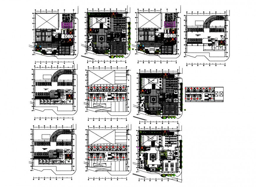 Multi-story five star hotel floor plan and structure design details dwg file