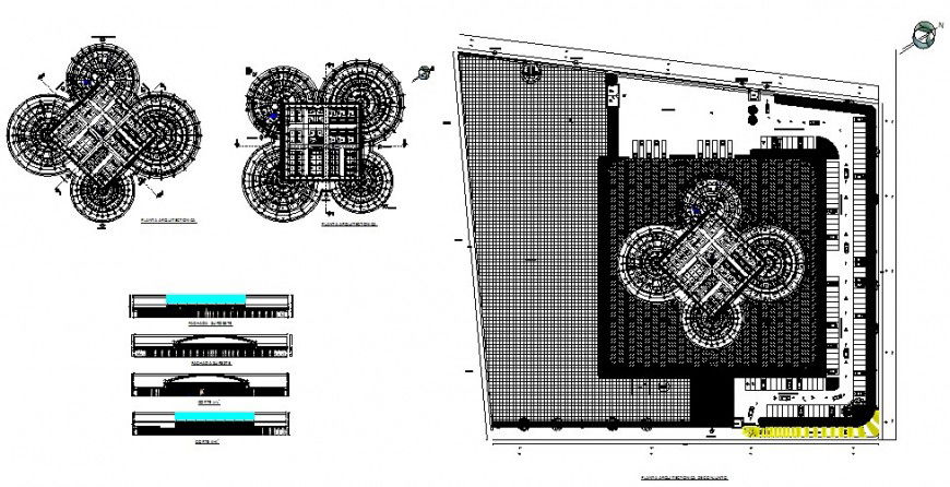 Multi-story hospital building elevation, section, plan and floor plan details dwg file
