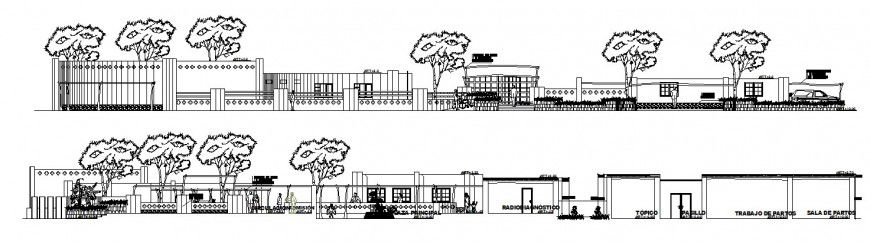 Multi-story hospital building elevation and section auto-cad drawing details dwg file