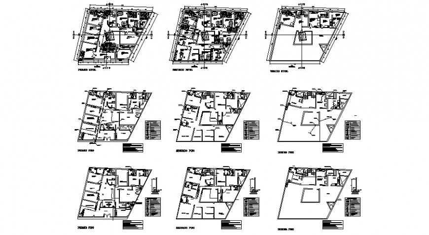 Multi-story hospital building floor plan distribution cad drawing details dwg file