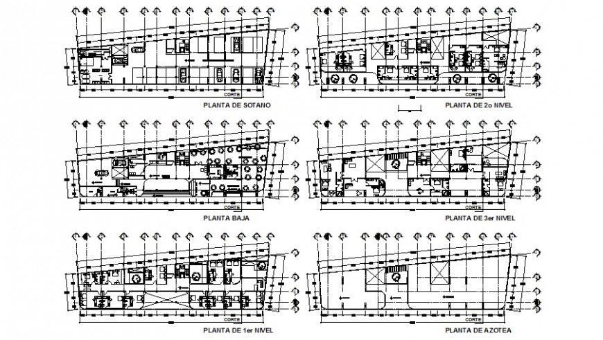Multi-story hotel building floor plan cad drawing details dwg file