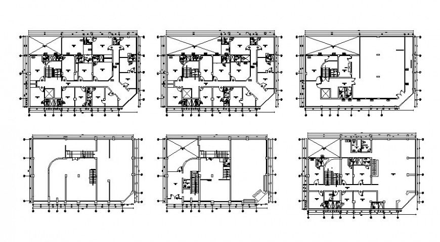 Multi-story hotel building floor plan layout details with sanitary dwg file