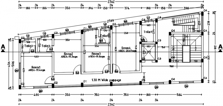 Multi-story hotel floor layout plan cad drawing details dwg file