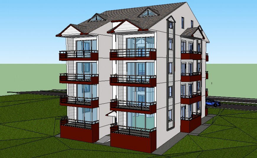 Multi-story housing apartment drawings 3d model sketch-up file