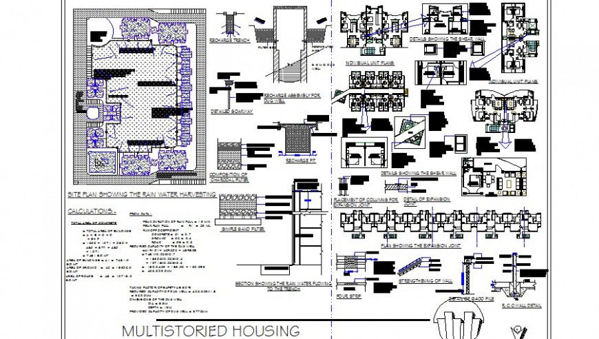 Multi-story housing floor plan, structure and auto-cad details dwg file